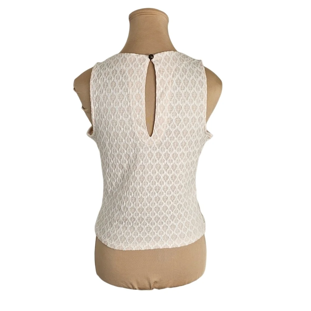 Anthropologie Cream Sleeveless Twist Front Jacquard Cropped Top Sz S - Picture 10 of 14